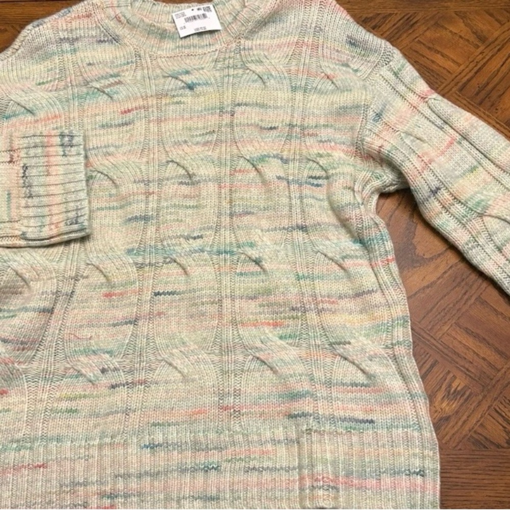American Eagle Outfitters Pastel Stripe Cable Knit Scoop Neck Sweater